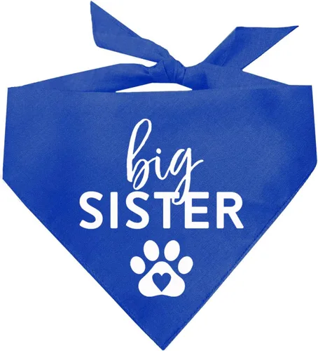 Vista 10 de Bandana para perro Big Sister con pata de corazón, triángulo ajustable 100% algodón, fabricado en Estados Unidos, para nuevo bebé, anuncio