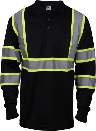 Vista 6 de L&M® Hi Vis Camiseta Polo ANSI Clase 3 Reflectante Seguridad Lima Naranja Negro Manga Larga Corta Alta Visibilidad