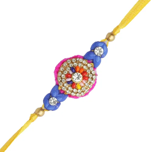 Vista 3 de Bhai Dooj Rakhi Lumba Juego de 2 Rakhi para hermano y Bhabhi Bhaiya Bhai Rakhi Rakhi Juego de 2 pares de hilos Rakhi Dora, paquete de regalo
