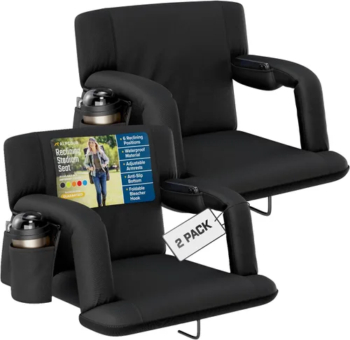 Vista 28 de Alpcour Asiento plegable para estadio – Silla de apoyo para adultos amplios reclinables de lujo para adultos para blanqueadores – Mejor extra grueso