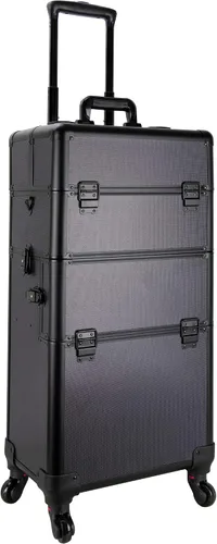 Vista 3 de Ver Beauty 3 en 1 profesional 4 ruedas extraíbles de aluminio rodante suministros de arte de maquillaje tatuaje artista caja de herramientas