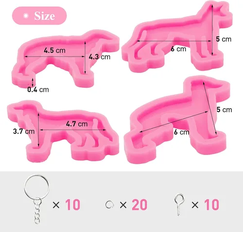 Vista 2 de Kit de 44 moldes de resina epoxi – 4 moldes de silicona con diferentes formas de perro con accesorios, moldes de fundición de resina epoxi, moldes