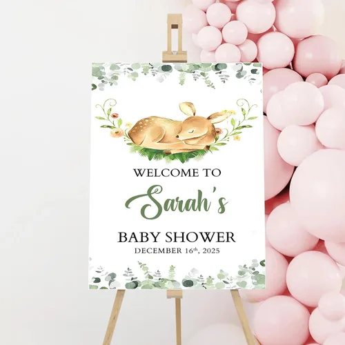 Vista 5 de Letrero de bienvenida personalizado de ciervo dorado para baby shower, decoración temática de bosque, decoración de fiesta de bebé, letrero