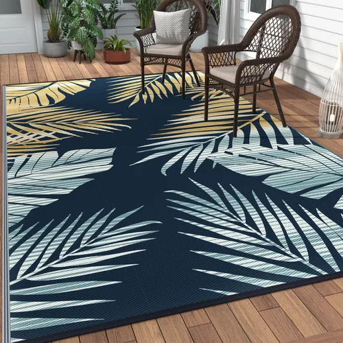 Vista 87 de GENIMO - Alfombra para exteriores de 6 x 9 pies, para patio, espacios amplios, reversible, de pajillas de plástico, alfombra impermeable para Azul