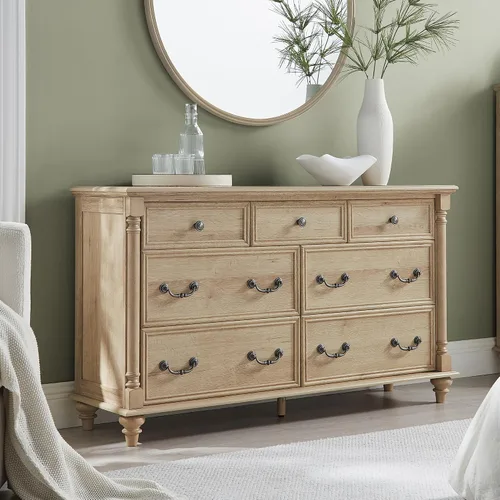 Vista 12 de T4TREAM Farmhouse - Cómoda de 6 cajones con patas de madera maciza, color blanco antiguo