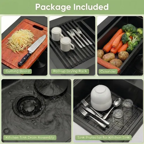 Vista 4 de LQS Fregadero de cocina de doble tazón para muchas ollas y sartenes, fregaderos de cocina de acero inoxidable para montaje bajo y caída