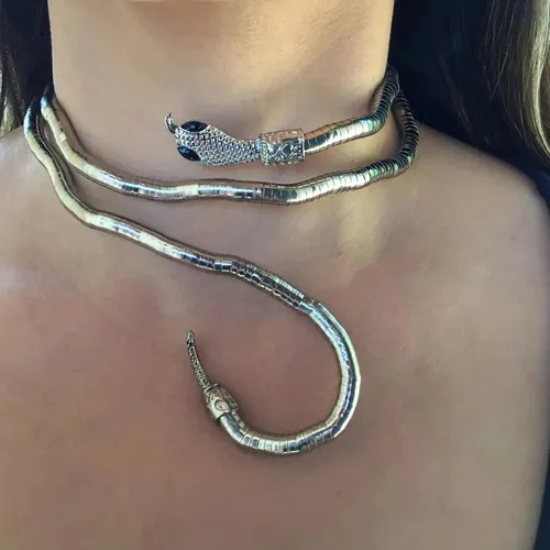 Vista 5 de Pulsera de serpiente punk dorada para mujer, pulsera flexible de serpiente, ajustable, ajustable, collar de joyería de Halloween, accesorios