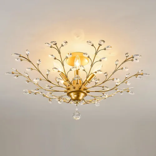 Vista 15 de CVKASH Candelabro de Cristal de Rama de 3 Luces Pequeño Montaje al Ras Colgante Vintage Iluminación Colgante Estilo Granja Accesorio de Luz