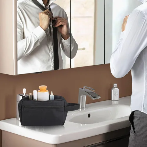 Vista 7 de Icramsy Neceser de viaje para mujeres y hombres, bolsa de cosméticos colgante, accesorios de viaje para mujeres y hombres, Negro, Moderno