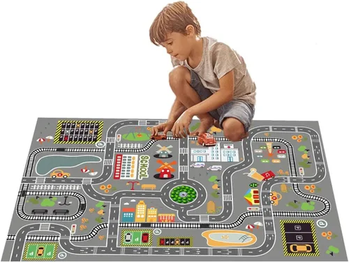 Vista 8 de Alfombra de juego para automóvil, ideal para jugar con autos y juguetes, alfombra de sala de juegos para niños con respaldo de goma, área