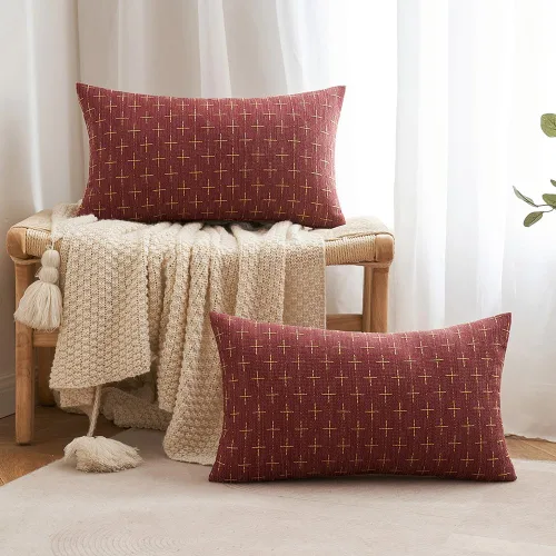 Vista 71 de MIULEE - Juego de 2 fundas de almohada decorativas de lino de arpillera navideñas, modernas, estilo campestre, rústicas, tejidas, con textura