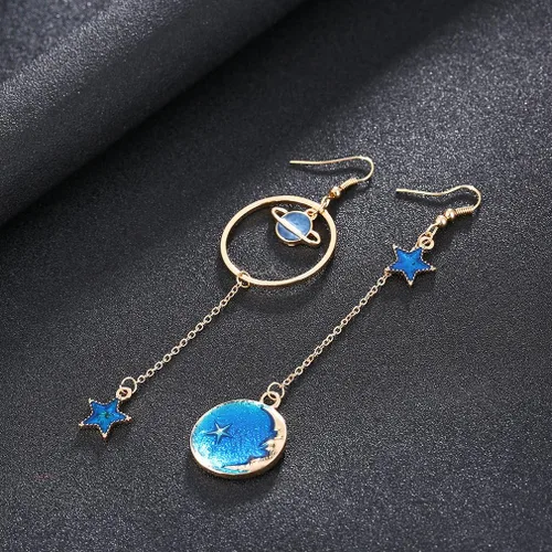 Vista 3 de SUNSCSC Aretes largos con forma de estrella con luna esmaltada para mujer y niña