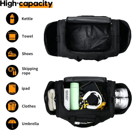 Vista 5 de Bolsa de gimnasio para hombre, 21 pulgadas, grande, para viajes y deportes, negro rojo, Bolsa de gimnasio para hombre