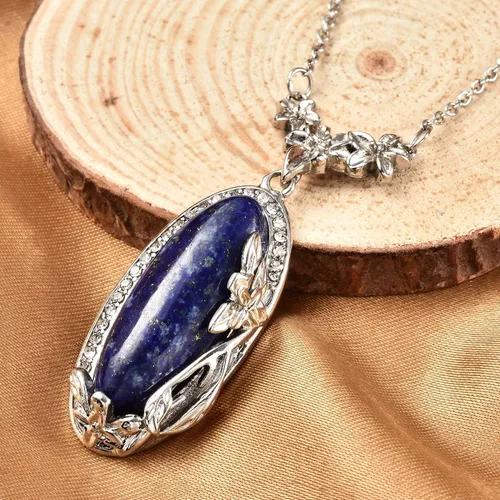 Vista 2 de Shop LC - Collar de lapislázuli azul para mujer, colgante de piedra natural, cadena estética de cristal curativo de 20 pulgadas, Metal, No es una