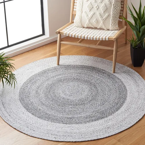 Vista 10 de SAFAVIEH Alfombra trenzada de la colección – Alfombra redonda de 3 pies, color beige y gris claro, casa de campo hecha a mano, ideal para zonas