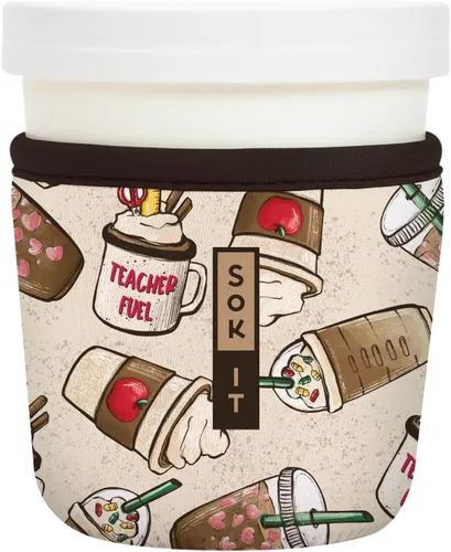 Vista 104 de Sok It IceCreamSok - Funda de neopreno aislada (flores abstractas, pintas de helado cónicas)