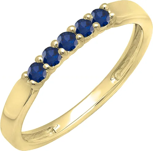 Vista 111 de Dazzlingrock Collection Anillo de boda redondo de 5 piedras preciosas o diamantes para mujer en oro macizo de 10 K/14 K/18 K