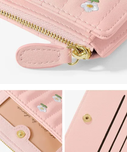 Vista 2 de Yafanqi Billeteras delgadas de cuero para mujer, cartera delgada con cremallera para teléfono, tarjetero organizador con borla, Azul (F-Blue)