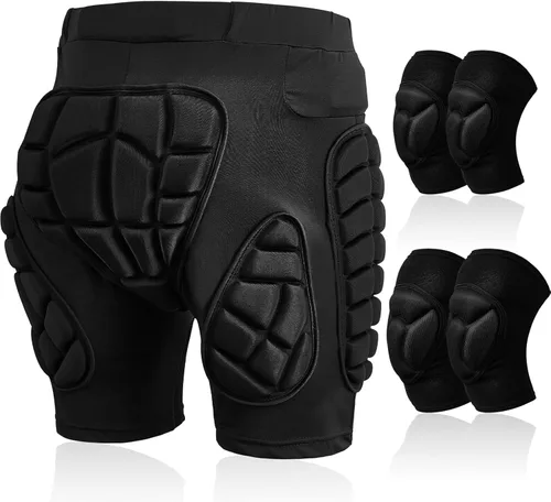 Vista 8 de Lewtemi Juego de 3 protectores 3D acolchados para la cadera, pantalones cortos de EVA, rodilleras, coderas, protección de invierno, almohadillas