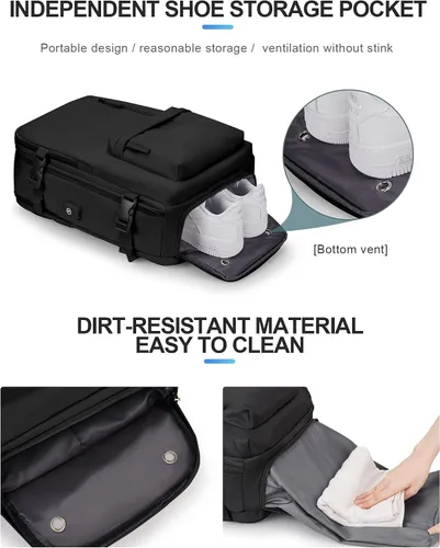 Vista 5 de VECAVE mochila para laptop de viaje, mochila para llevar en vuelos, mochila casual para deportes y universidad, A-Negro, Pequeño, Mochilas de viaje