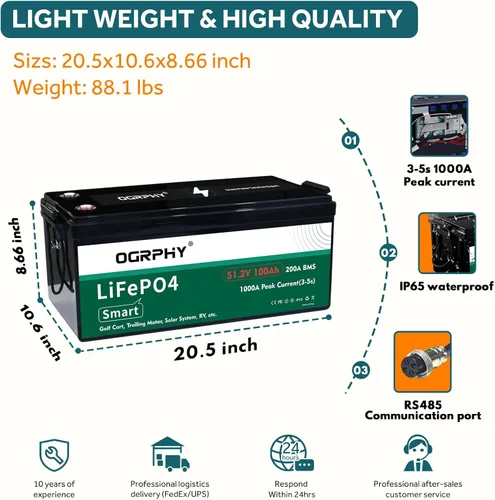 Vista 2 de Kit de conversión de batería de litio para carrito de golf de 48 V, con monitor táctil y cargador, 200 A BMS