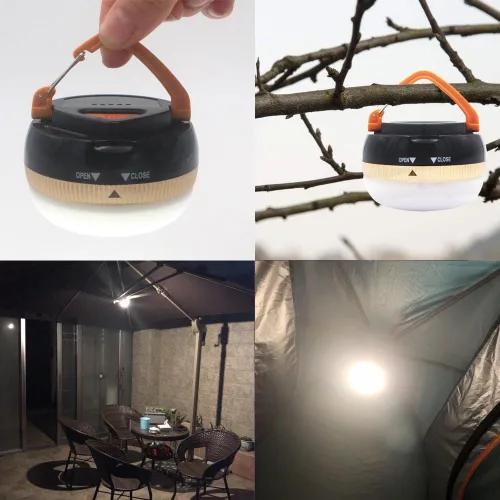 Vista 6 de Paquete de 2 faroles LED portátiles para camping, luz de tienda de campaña al aire libre, lámpara de campamento colgante con 5 modos, gancho