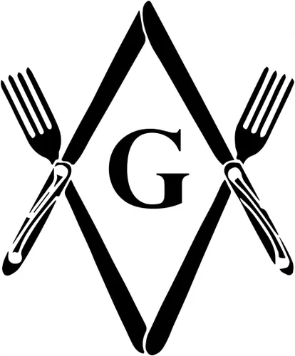 Vista 2 de Cuchillos y tenedores Square & Compass Masonic Cooking Kitchen Delantal - [Negro]