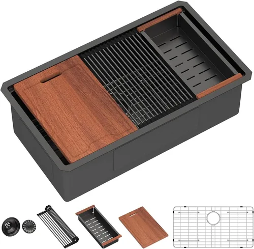 Vista 45 de Lordear - Fregadero de barra de 12 pulgadas bajo montaje, estación de trabajo, calibre 16, T304, 12 x 15, acero inoxidable, fregadero de cocina