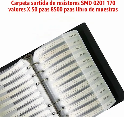 Vista 2 de 0201 Libro de muestras de resistencias SMD 170 valores Kit de resistencias 50 cada 1% de precisión en estuche de libro de almacenamiento R0201
