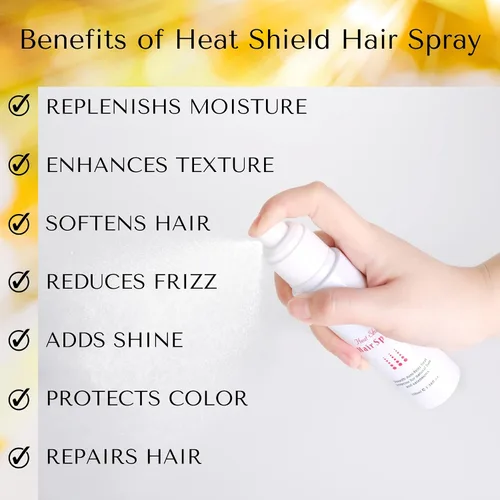 Vista 4 de El spray de protección térmica Celine Claire y el escudo térmico para cabello es un protector antiencrespamiento para todo tipo de cabello