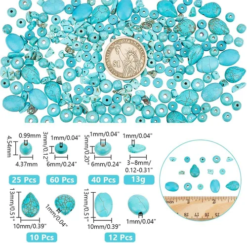 Vista 2 de arricraft Alrededor de 250 cuentas de 6 estilos turquesa, cuentas ovaladas redondas de disco Rondelle con chip de lágrima Heishi, cuentas de piedra