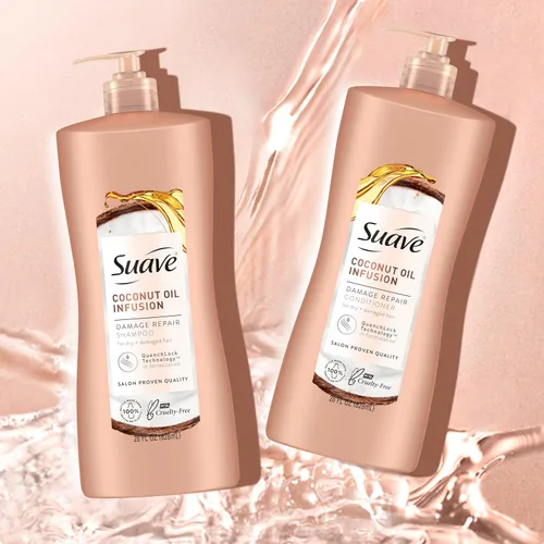Vista 4 de Suave Champú reparador de daños con aceite de coco, para cabello normal, seco y dañado, con infusión de aceite de coco puro, 28 onzas, paquete de 4