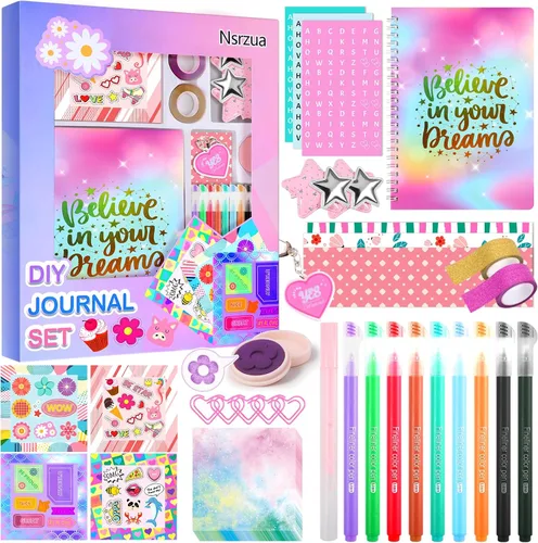 Vista 11 de Nsrzua DlY - Kit de diario para niñas, álbumes de recortes para niñas de 8 Azul