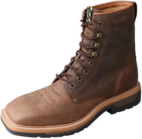 Vista 8 de Twisted X - Botas de cuero de grano completo con cordones para hombre de 8 pulgadas con punta de acero para hombre Sillín envejecido.