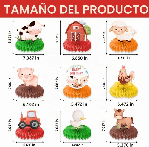 Vista 2 de 9 centros de mesa de panal de granja con temática de cumpleaños, decoración de mesa de animales de granja, decoración de mesa, regalos para niños