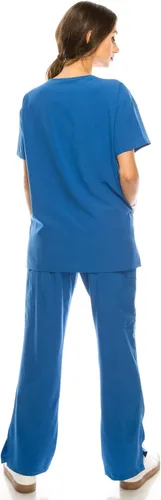 Vista 5 de Conjunto médico de 7 bolsillos con cuello en V para mujer, elástico en 4 direcciones, cómodo, peso ligero