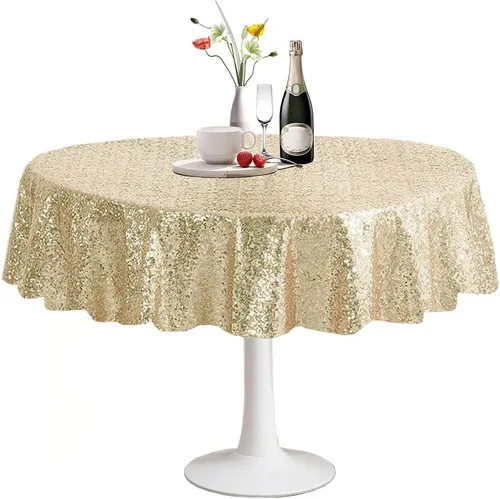 Vista 91 de Manteles redondos de lentejuelas negros para fiestas, de 121,9 cm, mantel redondo de purpurina ajustado, pequeño, lindo y dulce, para boda