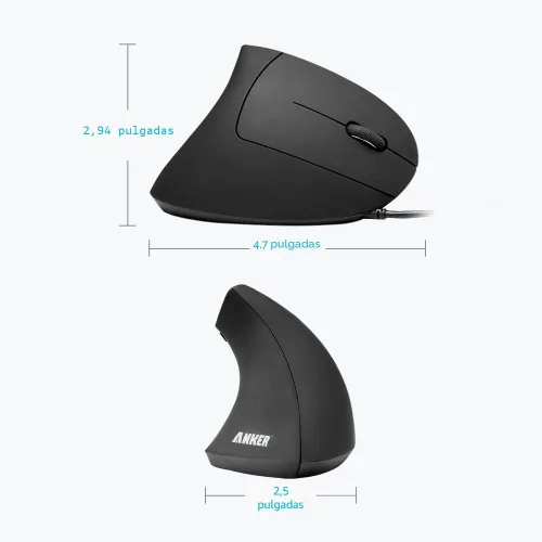 Vista 3 de Anker CE100 mouse vertical alámbrico con cable USB, óptico y ergonómico de 1000 a 1600 ppp con 5 botones