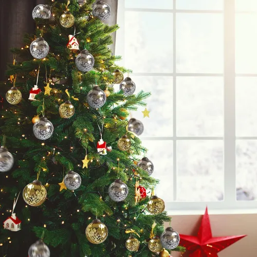 Vista 6 de Juego de 4 adornos dorados de vidrio de mercurio (bola antigua en relieve de 3.15 pulgadas) perfectos para árbol de Navidad, decoración colgante