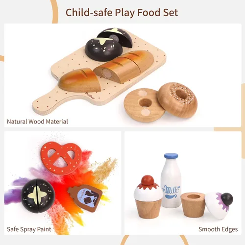 Vista 4 de PairPear Comida de madera para la cocina de los niños, juego de simulación