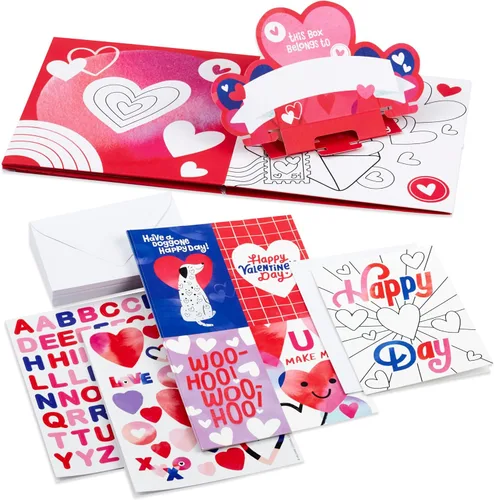 Vista 4 de Hallmark Buzón desplegable para el día de San Valentín con tarjetas y calcomanías para intercambio en el aula