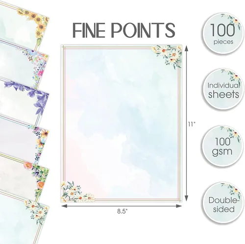 Vista 2 de Better Office Products Papel de papelería, 100 hojas, papelería de escritura de letras florales, tamaño carta de 8.5 x 11 pulgadas, 6 diseños únicos
