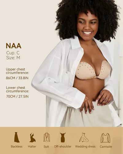 Vista 6 de Niidor Sticky Bra for Women Breathable Adhesive Invisible Strapless Push Up Backless Bra with Nipple Covers