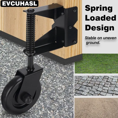 Vista 4 de Rueda de puerta de madera resistente – Kit de ruedas giratorias de 360 grados para exteriores o puerta rodante, 4-1/2 pulgadas, capacidad de 220