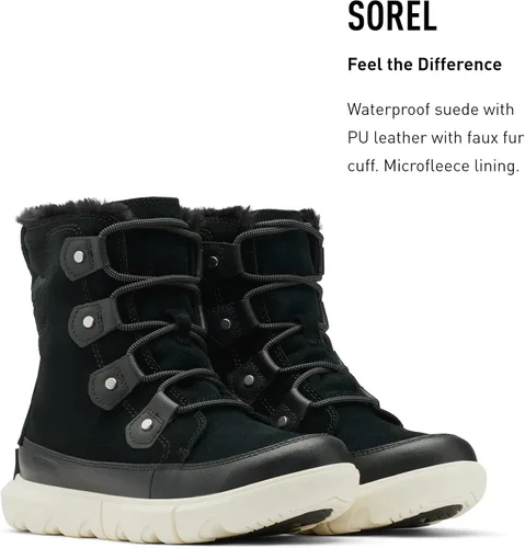 Vista 3 de SOREL Explorer II Joan - Botas de piel sintética para mujer, botas de ante impermeables, Black Fawn, 9