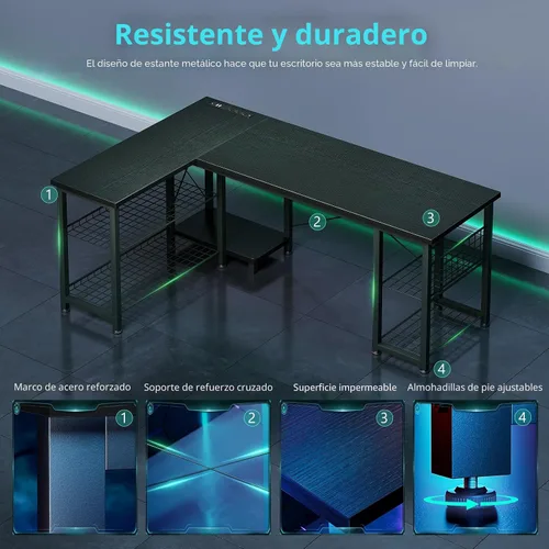 Vista 7 de Casaottima Escritorio para juegos en forma de L de 51 pulgadas con estantes y tomas de corriente, escritorio reversible para computadora