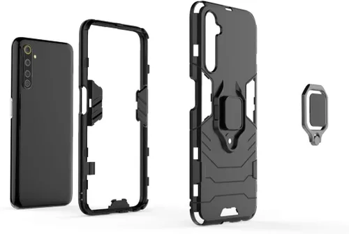 Vista 4 de LuluMain Compatible con Realme 6 Pro, soporte de metal con agarre de anillo de apoyo (funciona con soporte magnético para automóvil), cubierta Negro