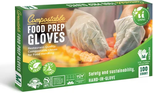 Vista 4 de UNNI Compostable Food Prep Gloves, For Food Handling, ASTM D6400, US BPI, CMA & Europe OK Compost Certified