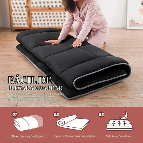 Vista 5 de WhatsBedding Colchón japonés para el suelo, colchón futón de 3 pulgadas, tapete de tatami negro, relleno de espuma viscoelástica triturada, plegable