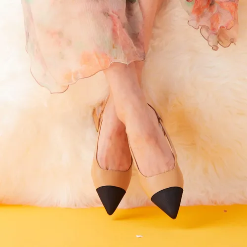 Vista 5 de C.Paravano Zapatos planos de cuero con talón descubierto para mujer Zapatos planos con puntera puntiaguda Sandalias de tacón cómodo Zapatos
